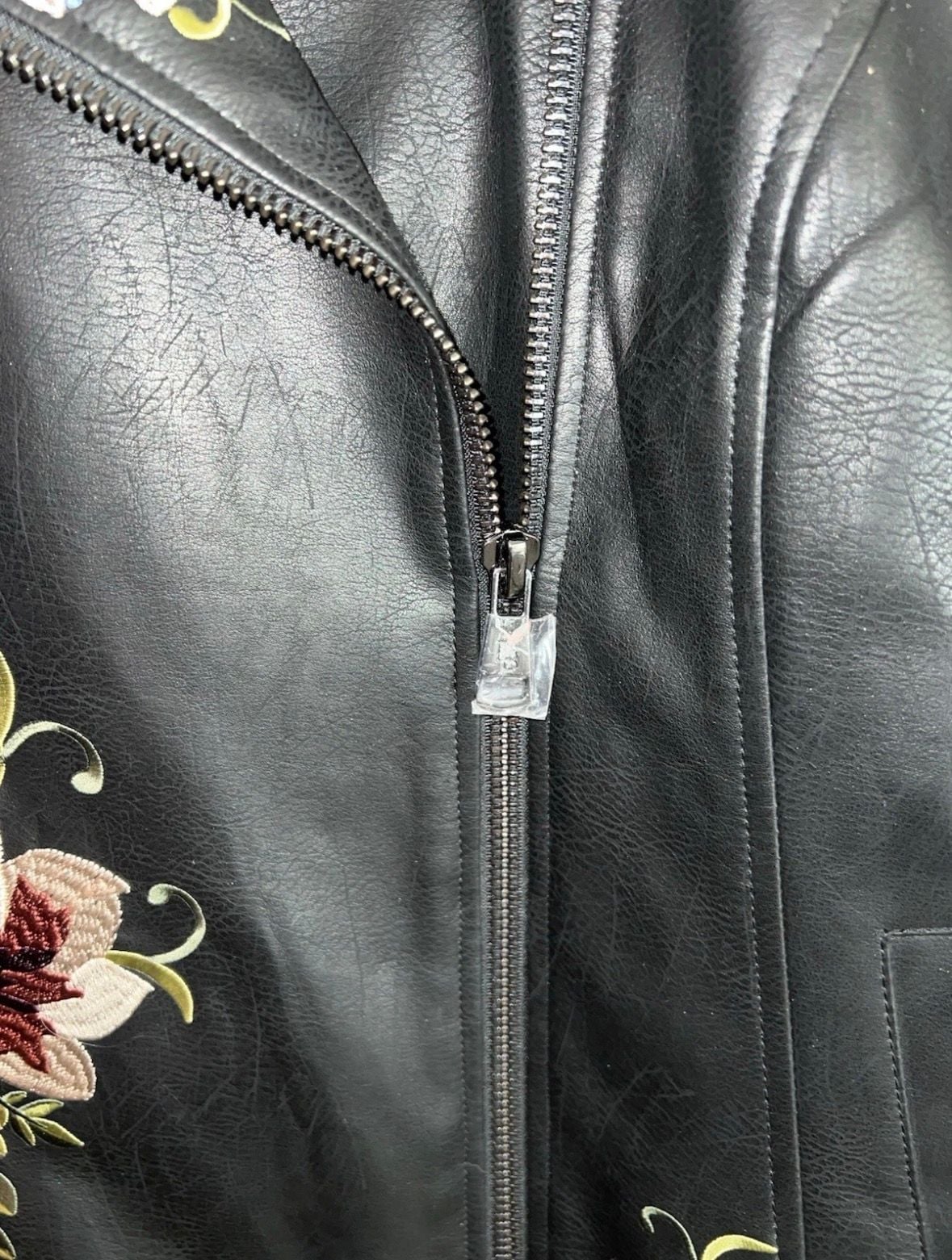 Madison Ave Collection by Dennis Basso Floral Embroidered Faux Leather Moto Jacket 8