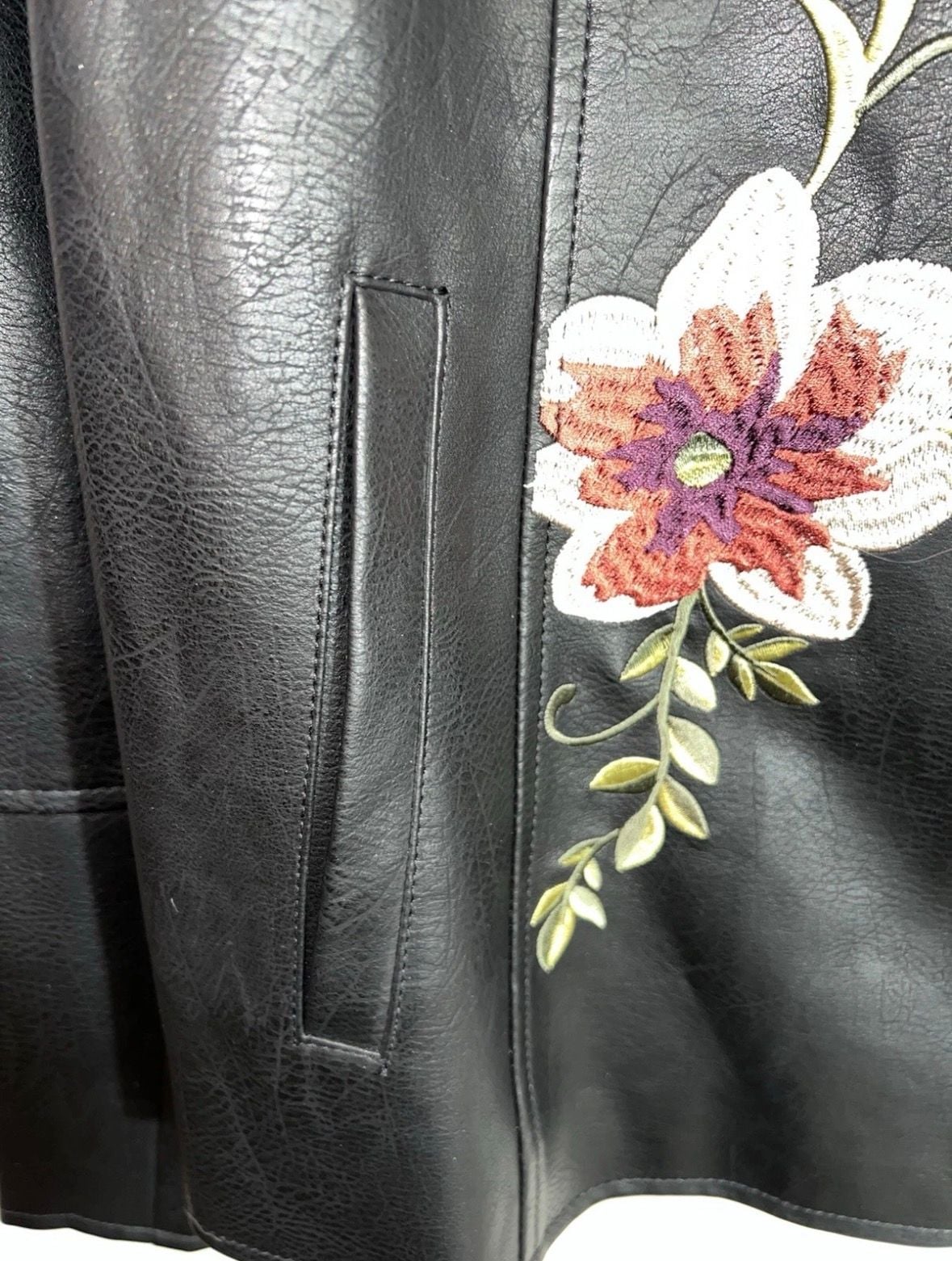 Madison Ave Collection by Dennis Basso Floral Embroidered Faux Leather Moto Jacket 9