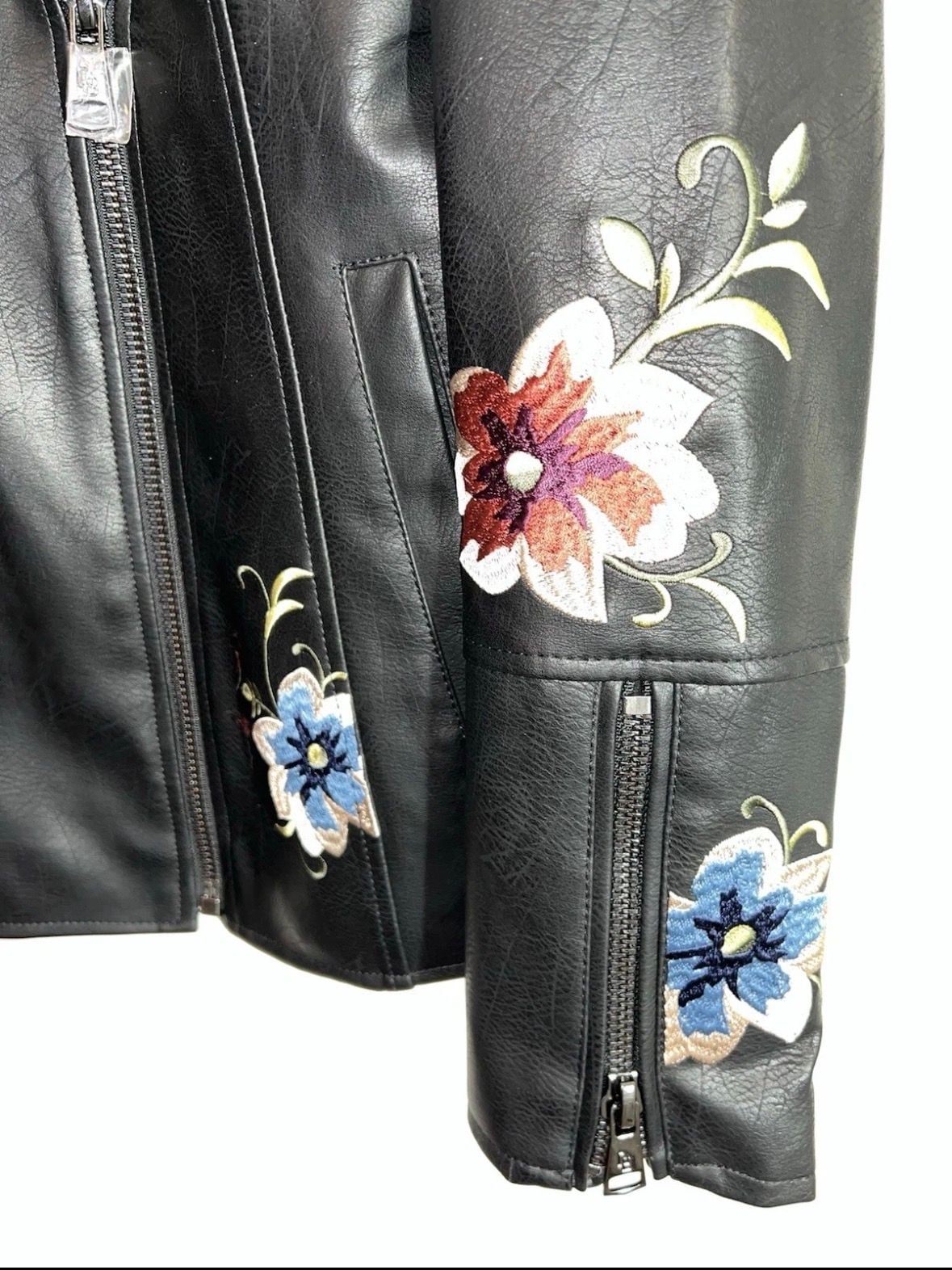 Madison Ave Collection by Dennis Basso Floral Embroidered Faux Leather Moto Jacket 10