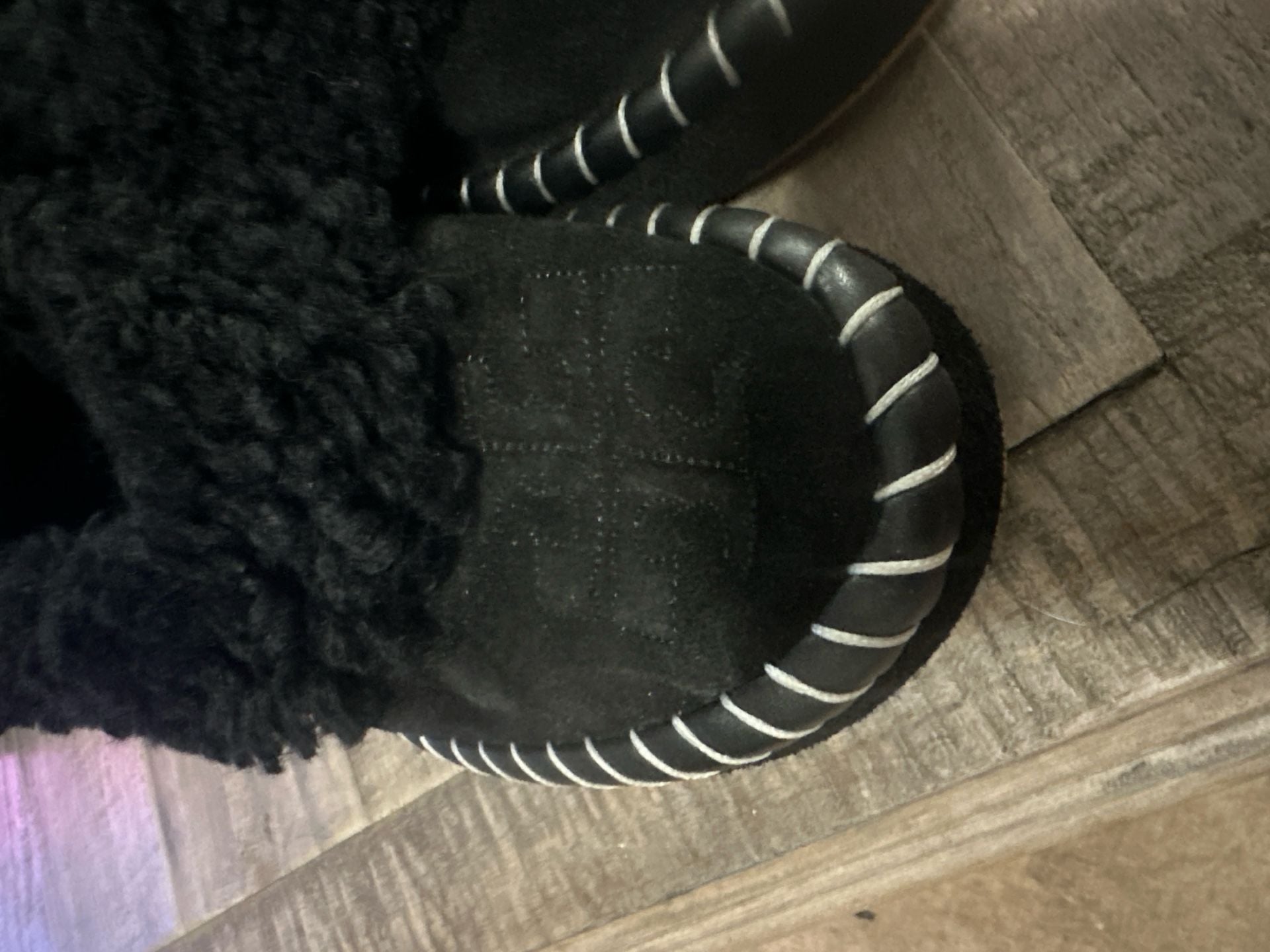 New without box Tory Burch Black Curly Shearling and Suede Indoor Outdoor Slippers 3
