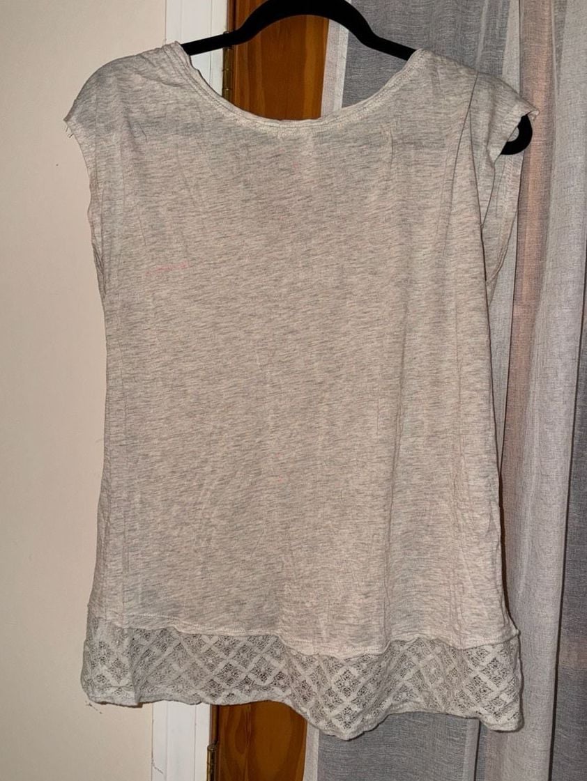 Aeropostale Gray Space Dye Cap Sleeve Top with Crochet Lace Hem 4