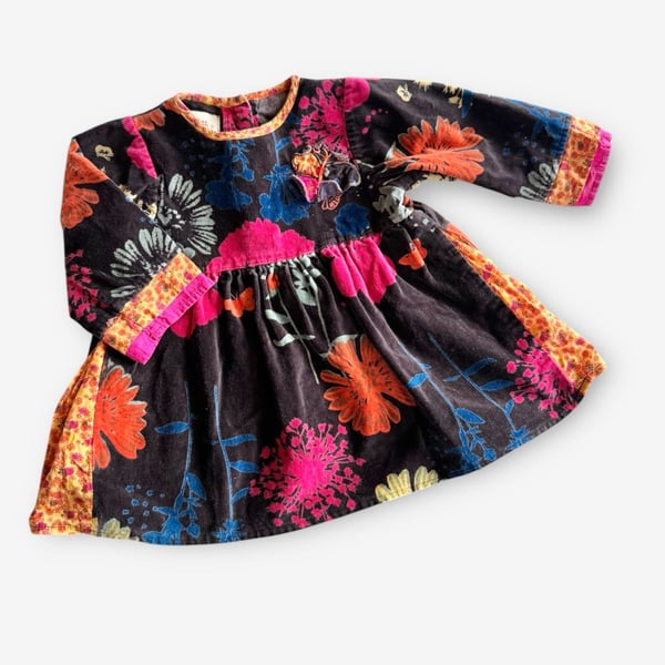 Confetti Made in France Vintage Floral Velvet Dress with Butterfly Applique size 9m