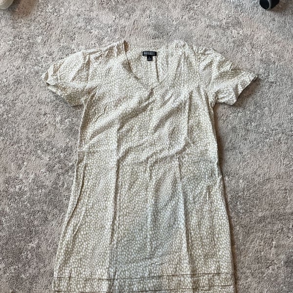 Nicole Miller Women's Linen all over pattern Dress White Beige Blend
