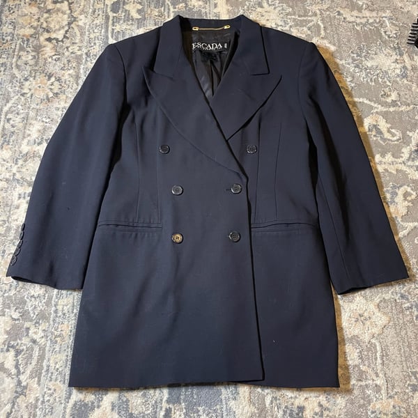 Vintage Escada Navy Blue Double Breasted Wool Blazer Jacket Size 42