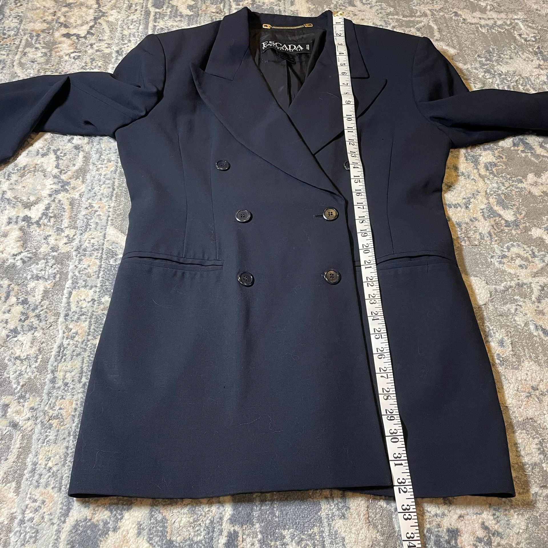 Vintage Escada Navy Blue Double Breasted Wool Blazer Jacket Size 42 3