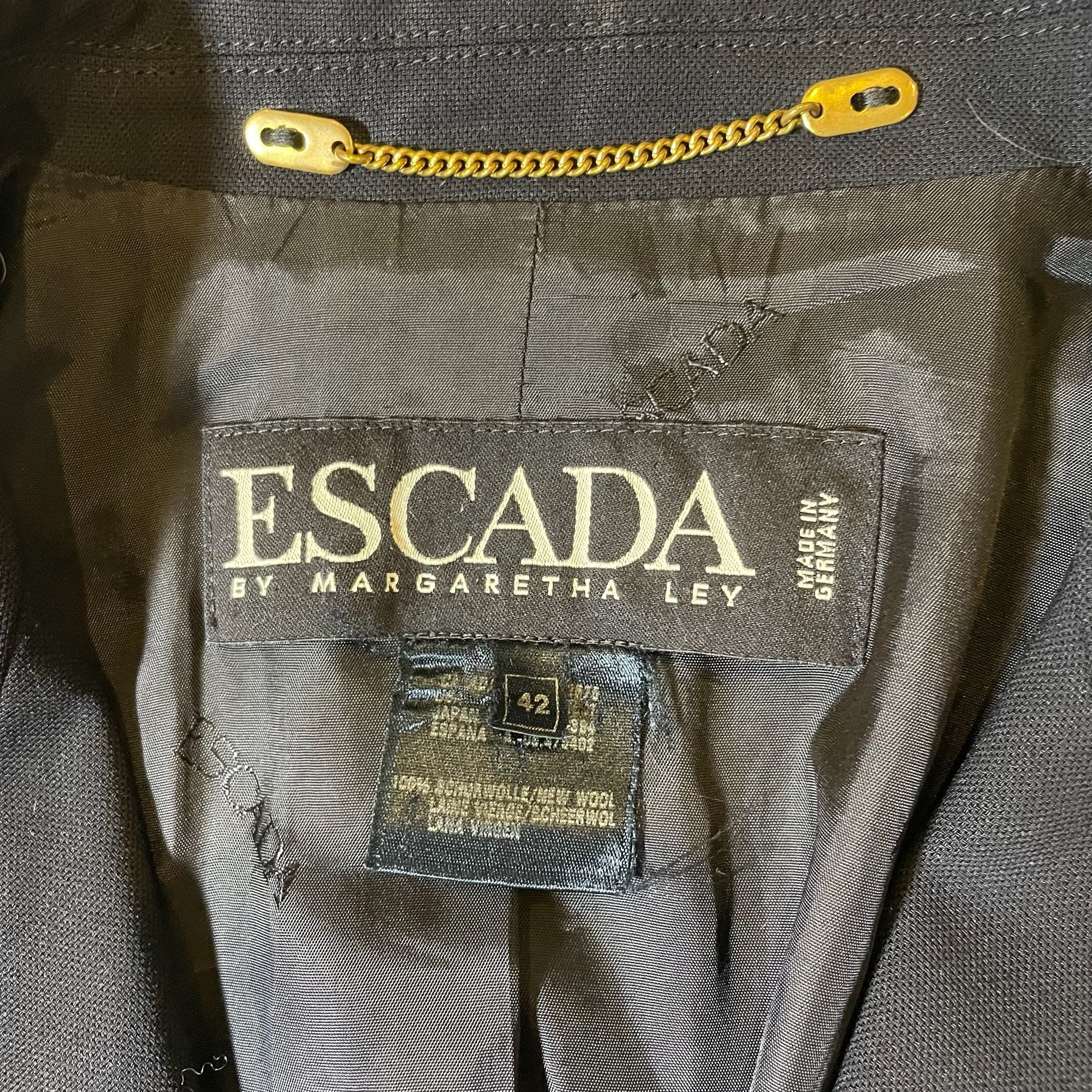Vintage Escada Navy Blue Double Breasted Wool Blazer Jacket Size 42 5