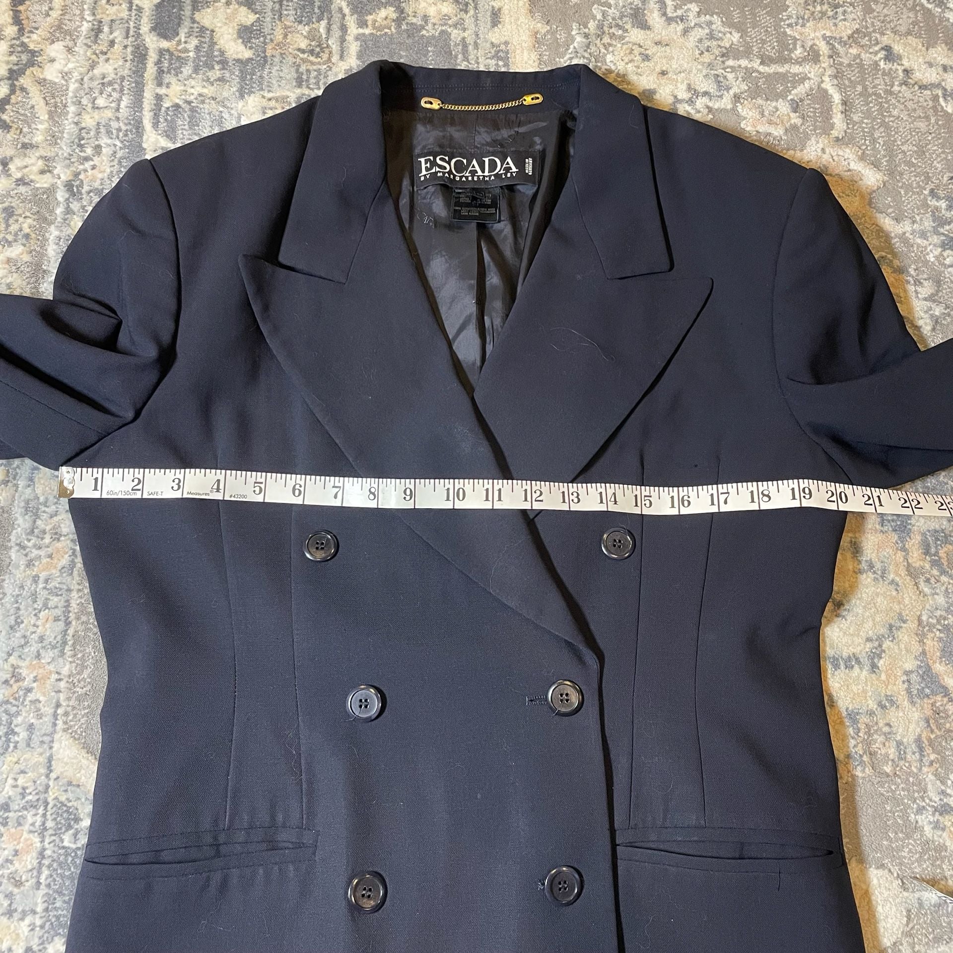 Vintage Escada Navy Blue Double Breasted Wool Blazer Jacket Size 42 6