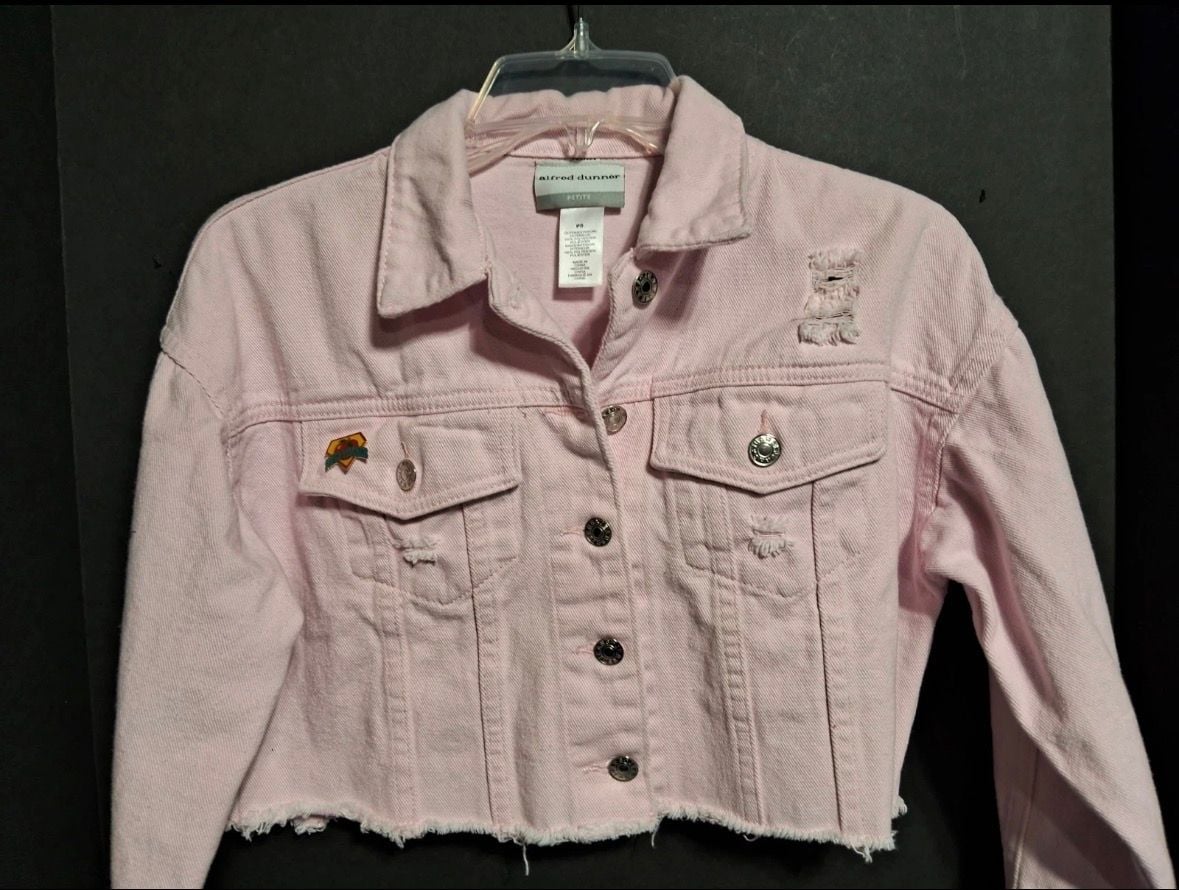 Alfred Dunner Petite Pink Reworked Cropped Denim Jacket with Guns N' Roses Back Patch 3