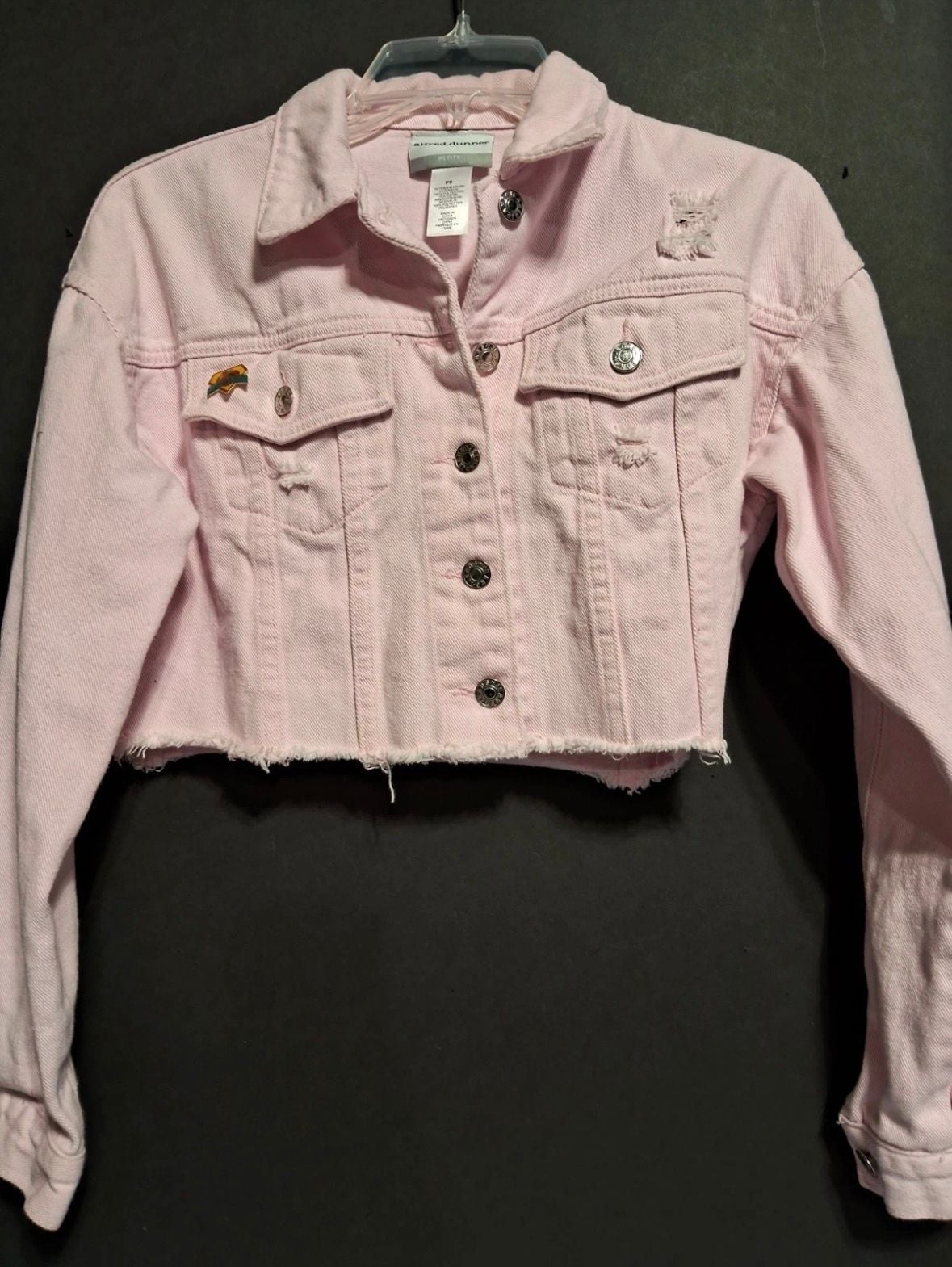 Alfred Dunner Petite Pink Reworked Cropped Denim Jacket with Guns N' Roses Back Patch 5