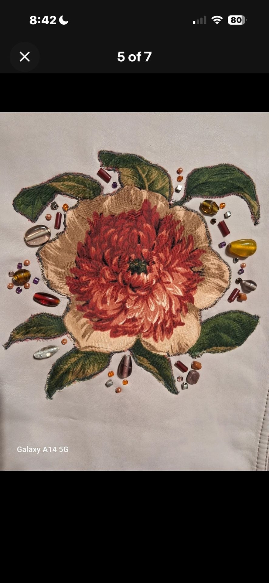 Jou Jou Light Pink Faux Leather Moto Jacket with Floral Embroidery and Beaded Rose 6