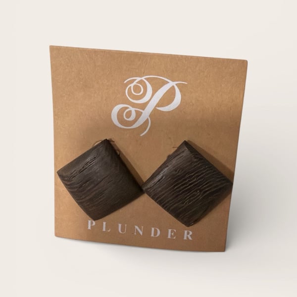 Wood Look Textured Square Diamond Shape Stud Earrings
