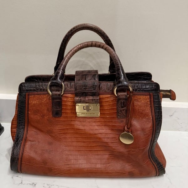 Brahmin Annabelle Melbourne Cocoa Brown Croc Embossed Leather Satchel Handbag