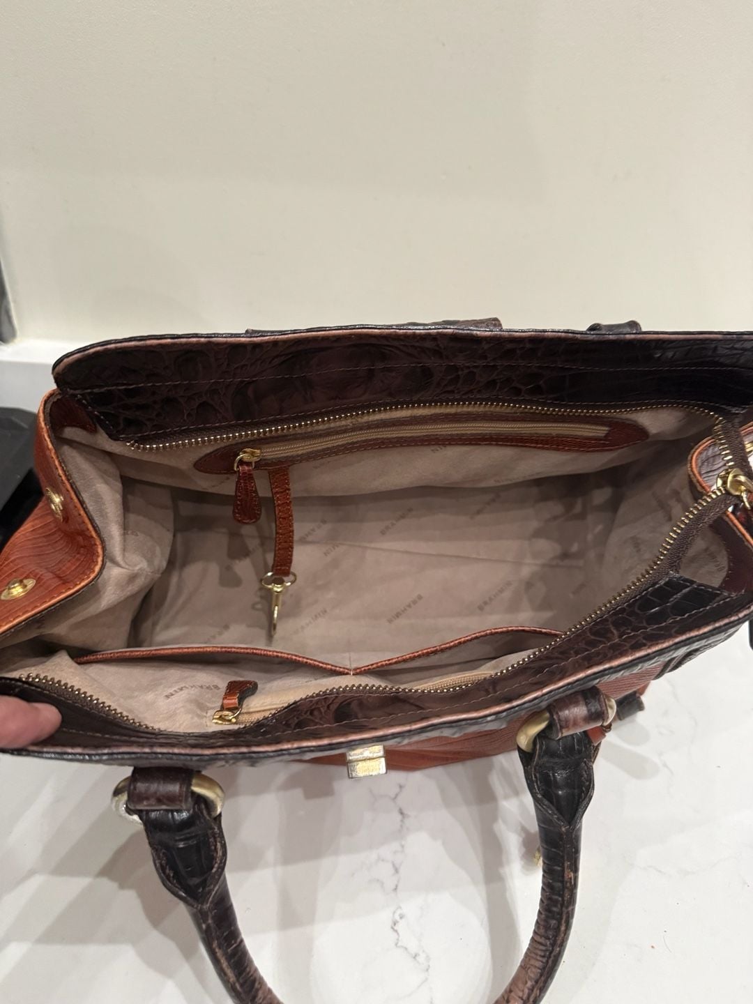 Brahmin Annabelle Melbourne Cocoa Brown Croc Embossed Leather Satchel Handbag 8