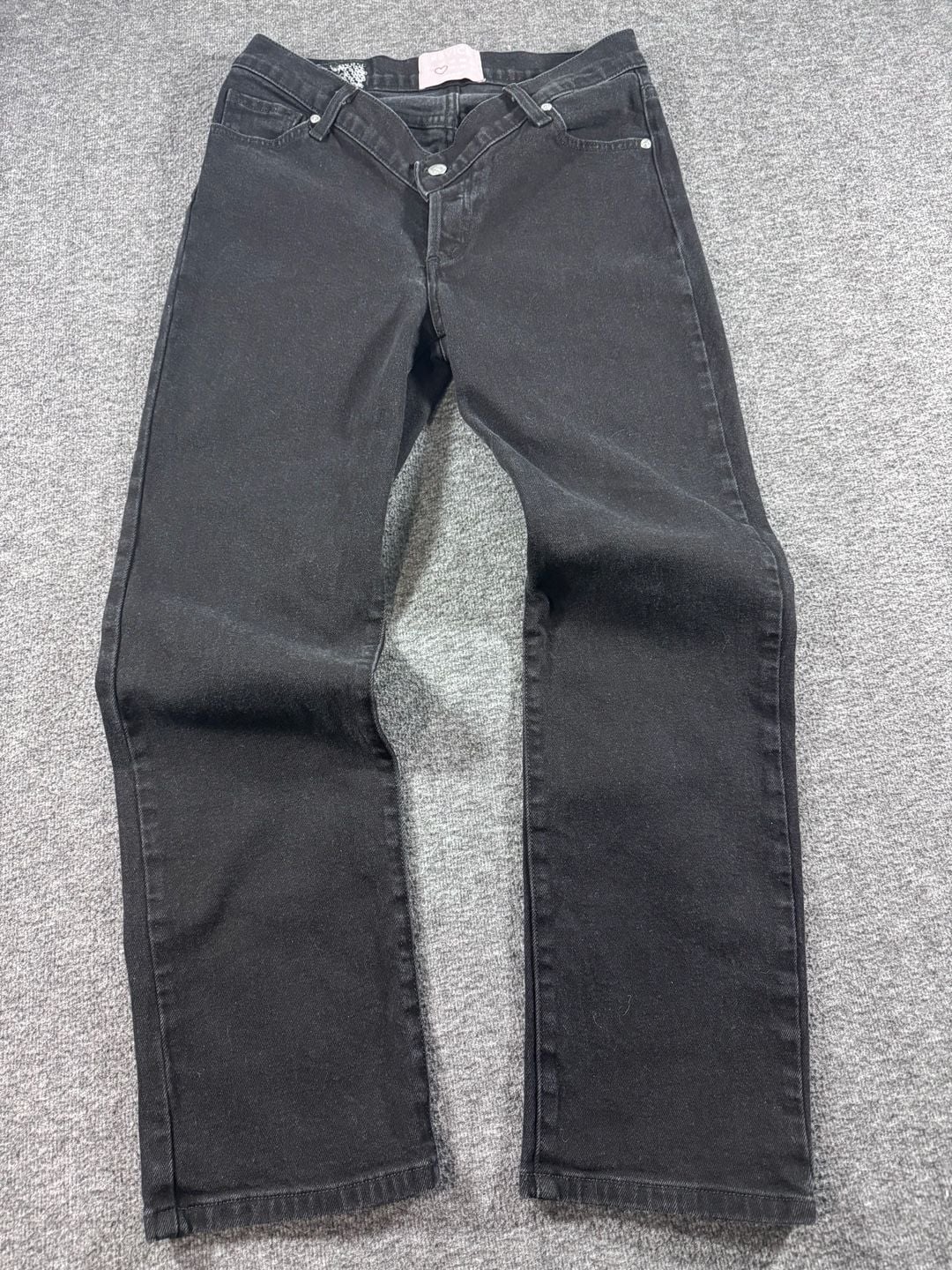 Revice Denim Black Cross-Front V-Waist Straight Leg Jeans 2