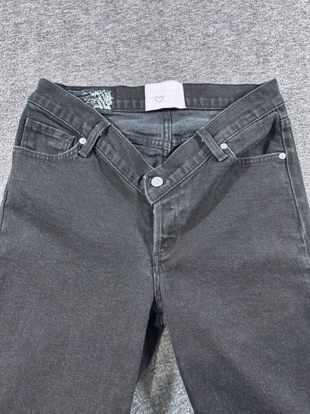Revice Denim Black Cross-Front V-Waist Straight Leg Jeans 5