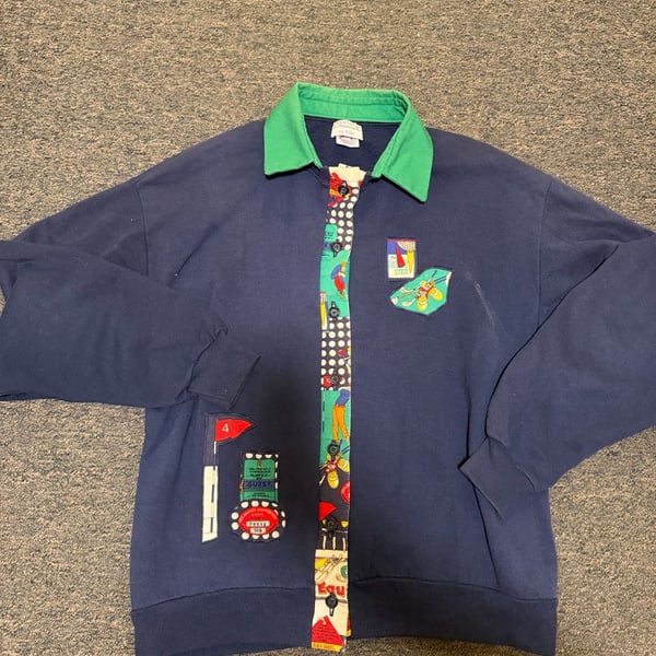 Vintage 90s Russell Jean Ploeger Golf Novelty Button-Front Sweatshirt Jacket