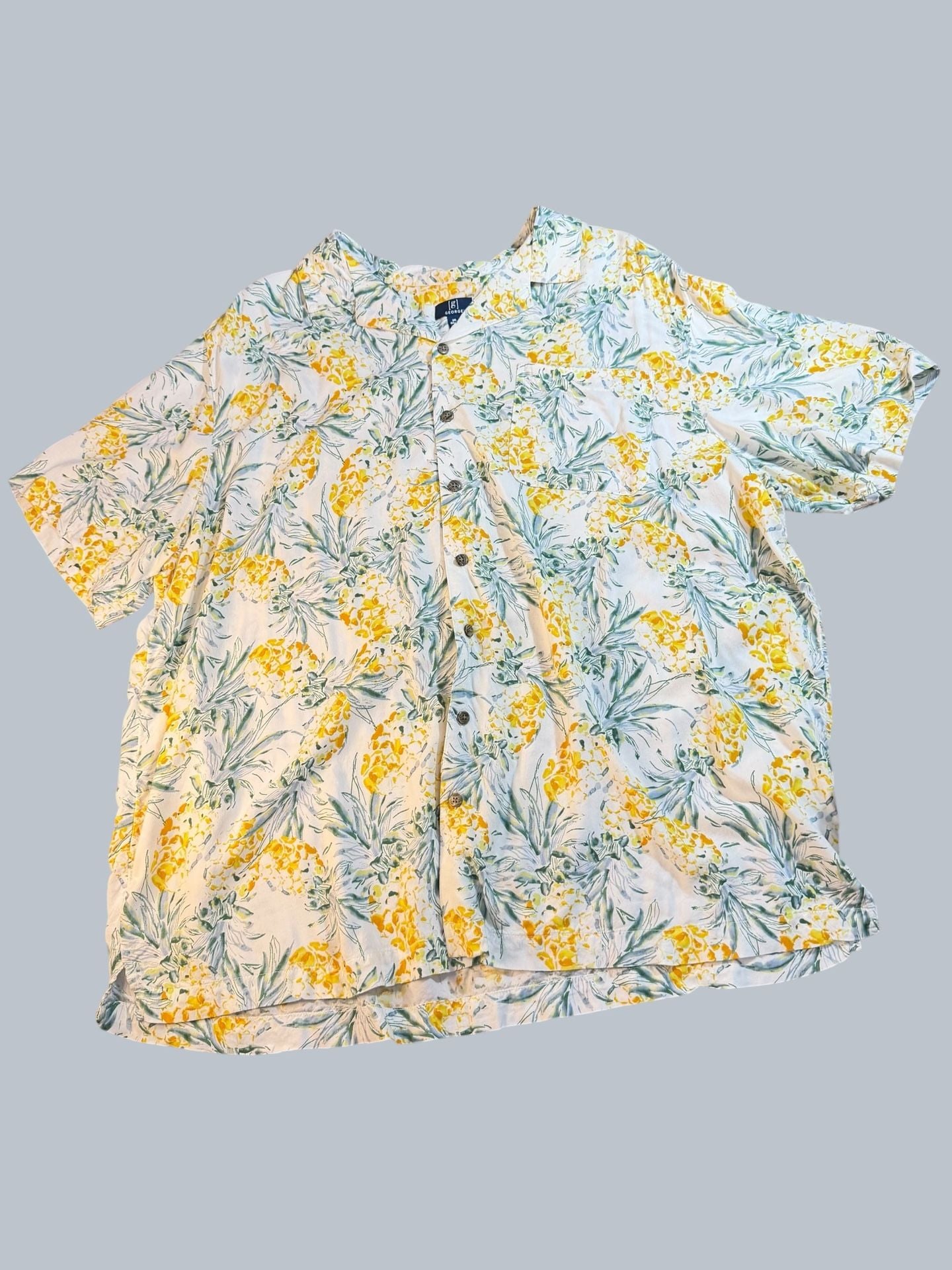 George Men's Short Sleeve Pineapple Print Camp Shirt Size 3XL 2
