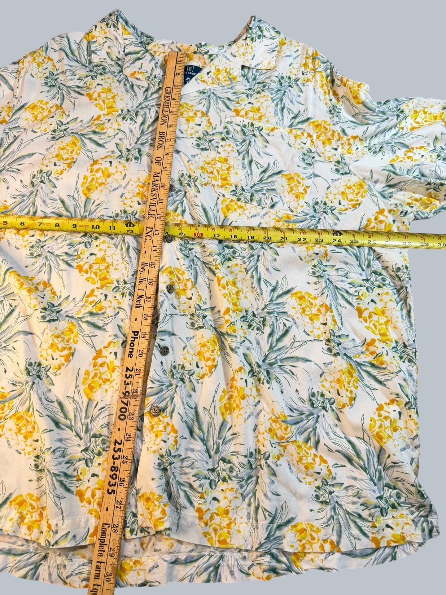 George Men's Short Sleeve Pineapple Print Camp Shirt Size 3XL 4