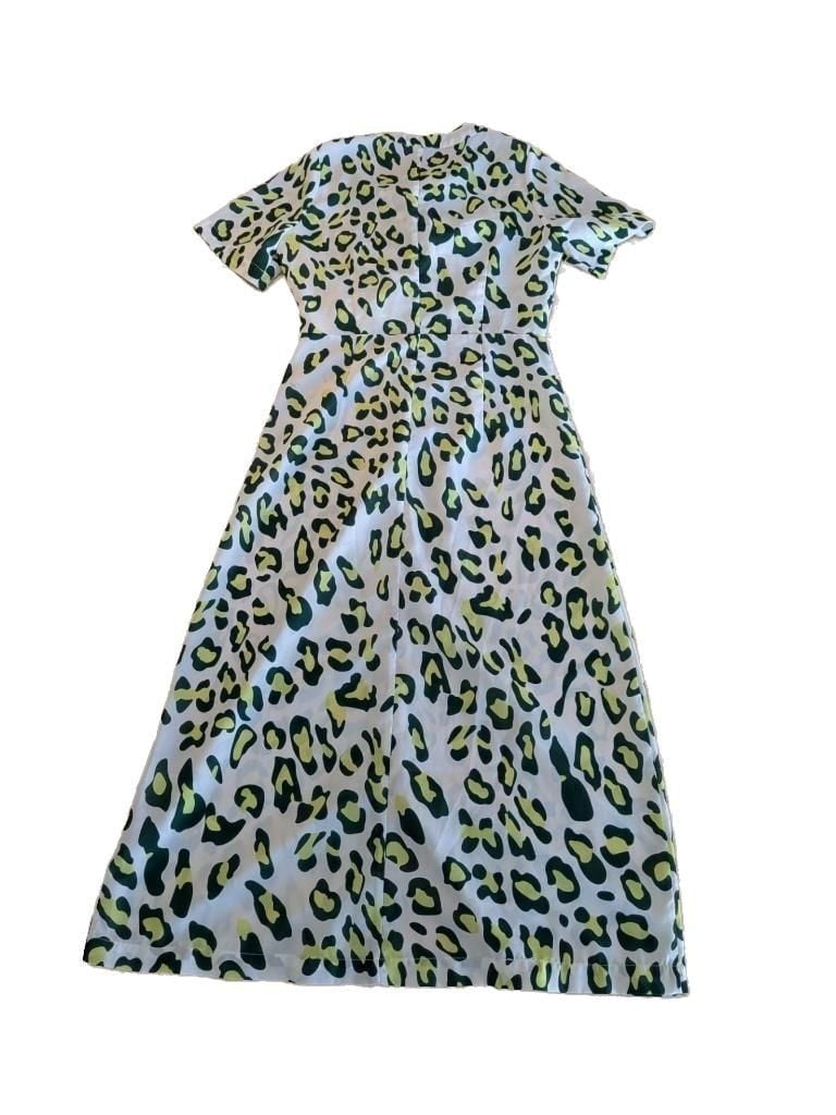 Kourt Green Leopard Print Button-Down Tie-Waist Midi Dress, Size XS 3