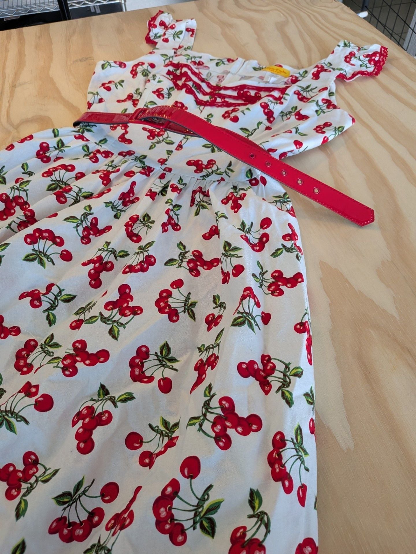 Bernie Dexter Antonella Cherry Print Swing Dress with Belt, Size XL 3