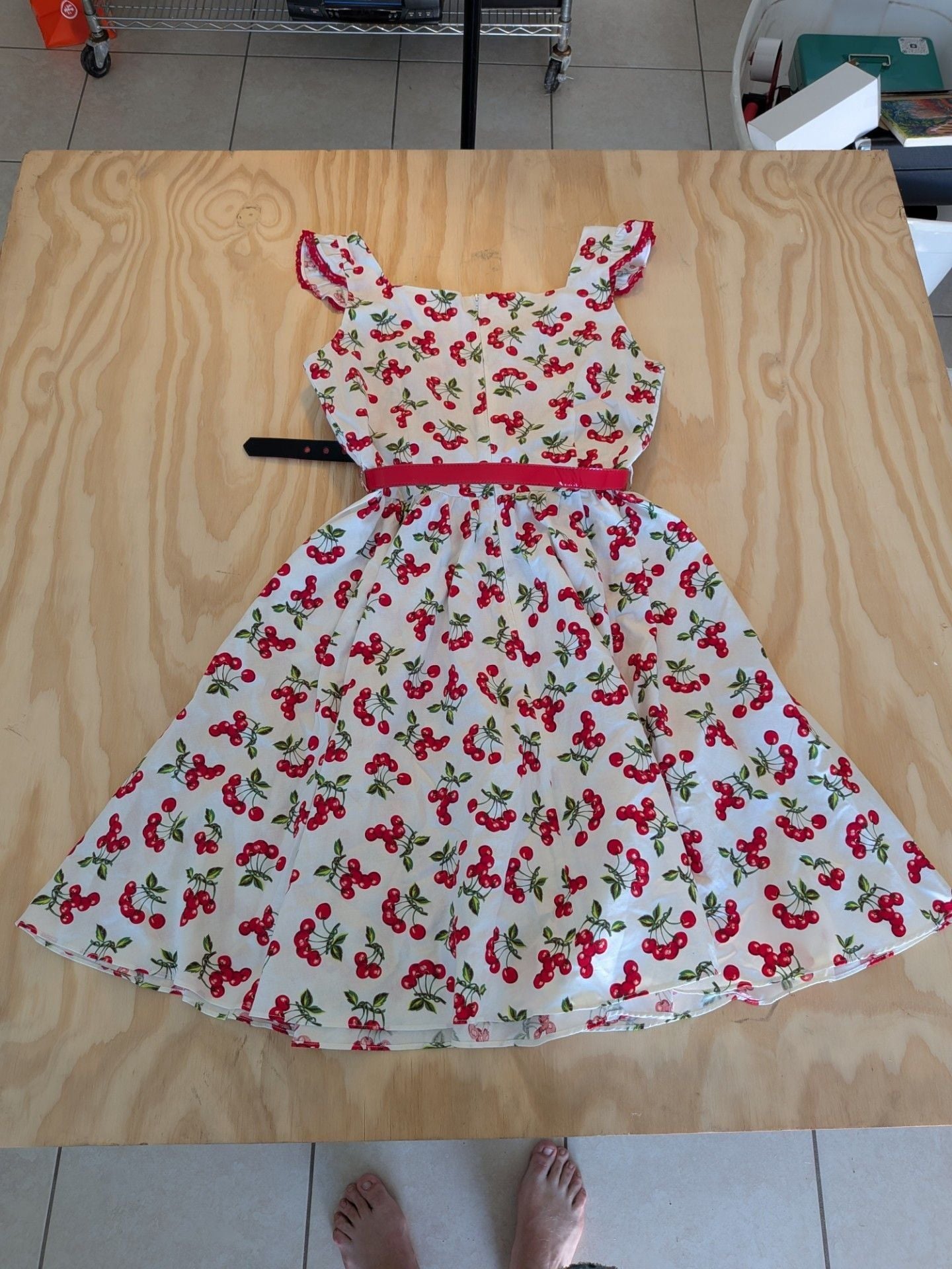 Bernie Dexter Antonella Cherry Print Swing Dress with Belt, Size XL 5