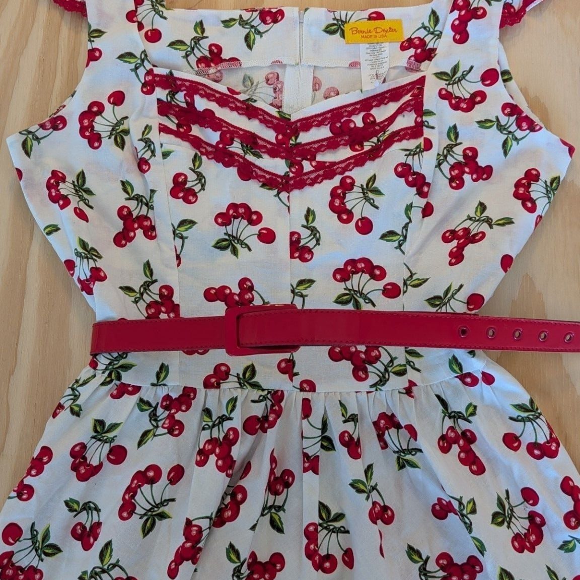 Bernie Dexter Antonella Cherry Print Swing Dress with Belt, Size XL 6