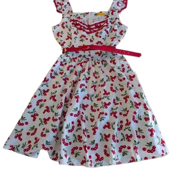 Bernie Dexter Antonella Cherry Print Swing Dress with Belt, Size XL