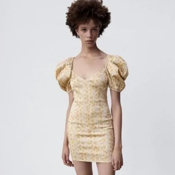 ZARA Satin Floral Puff Sleeve Mini Dress Coquette Cottagecore Wedding Romantic Size Large