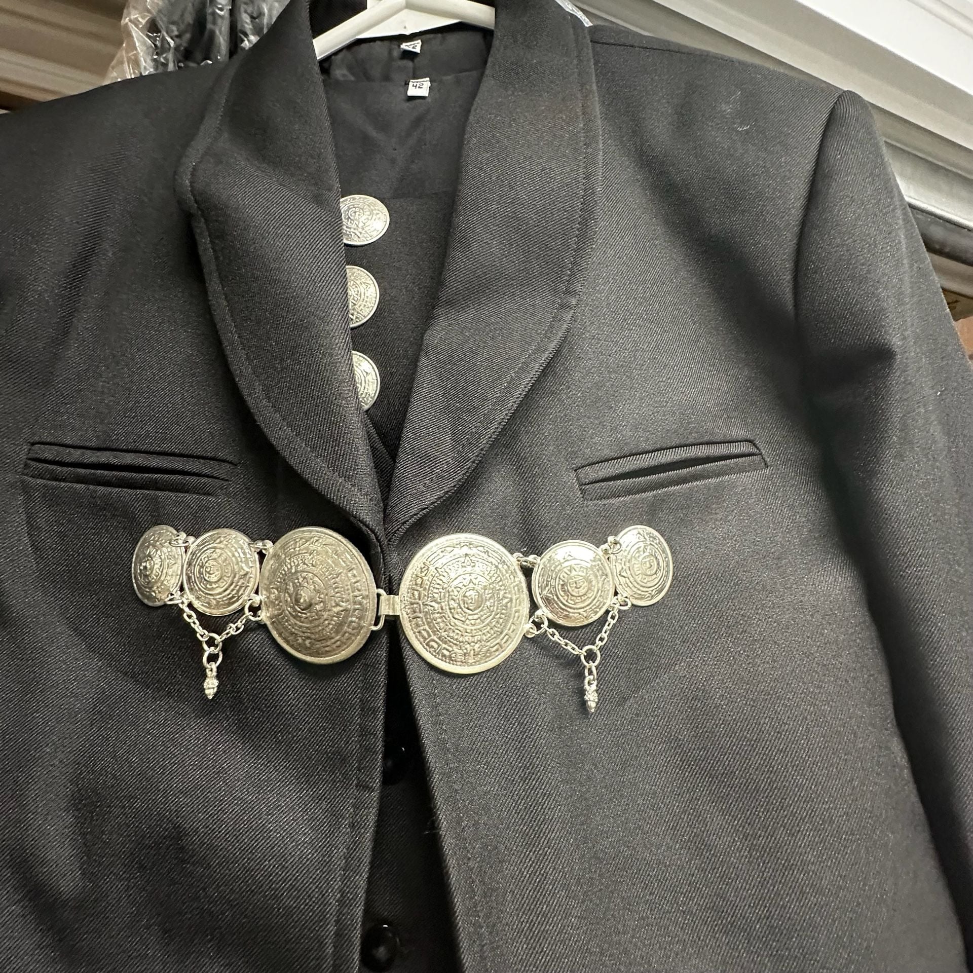 Mexican Authentic Charro Suit with Silver Aztec Calendar Ornaments 2
