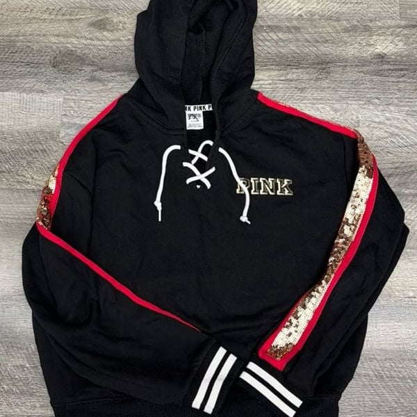 Victoria's Secret PINK Limited Edition Bling Rose Sequin Lace-Up Hoodie