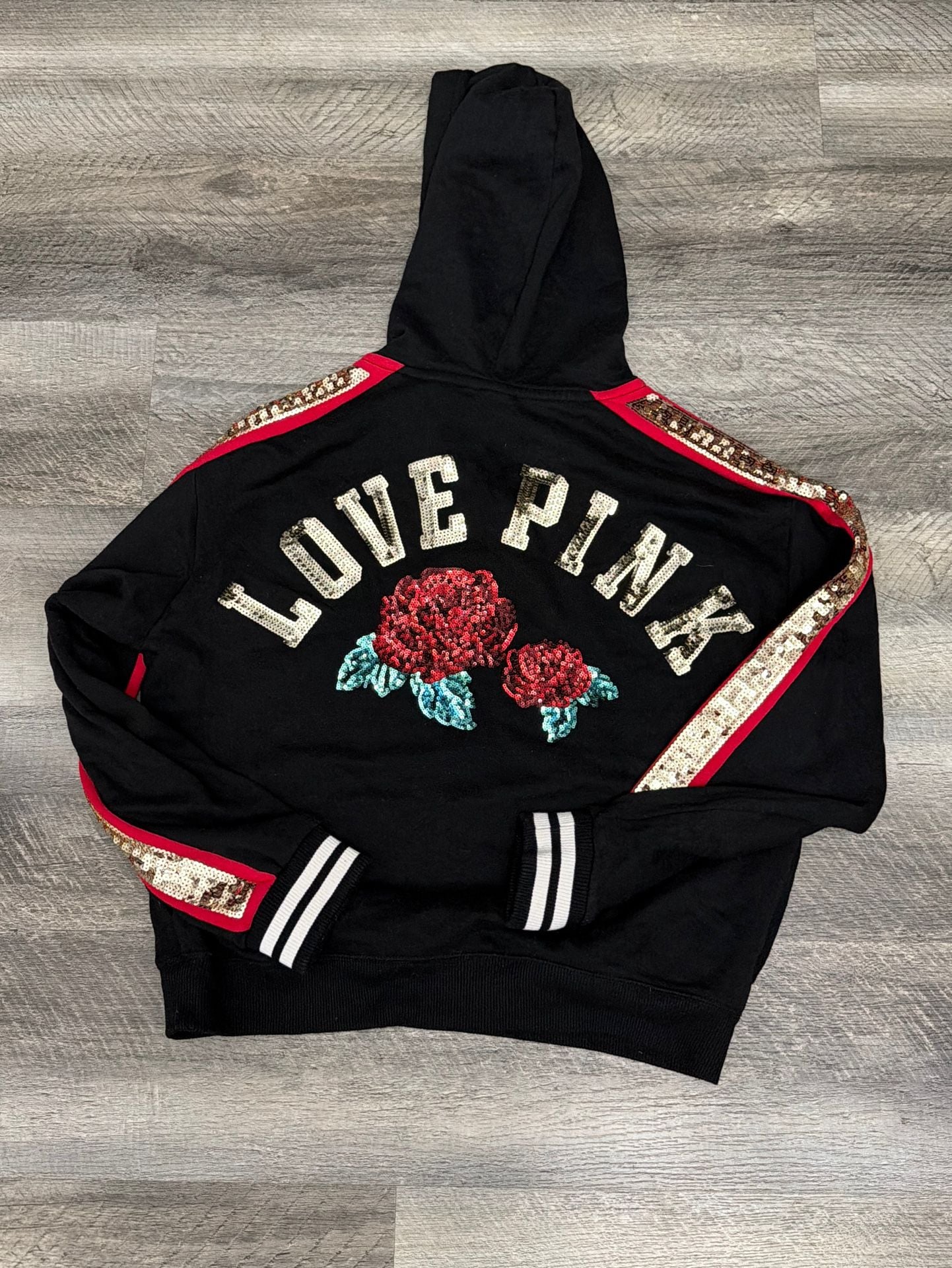 Victoria's Secret PINK Limited Edition Bling Rose Sequin Lace-Up Hoodie 3