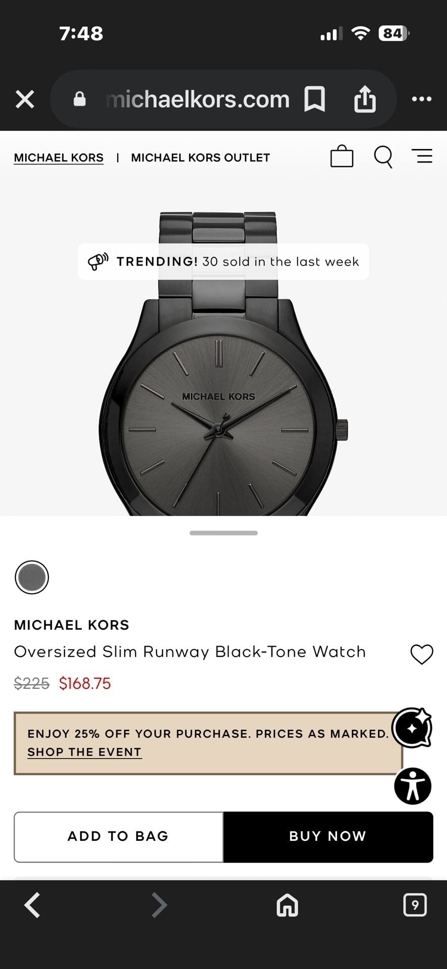 I Michael Kors MK8507 Oversized Slim Runway Black-Tone Stainless Steel Watch 5