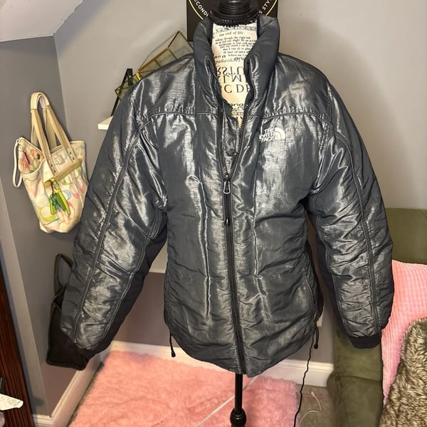 The North Face Silver Metallic Goose Down Puffer Jacket Women's XL