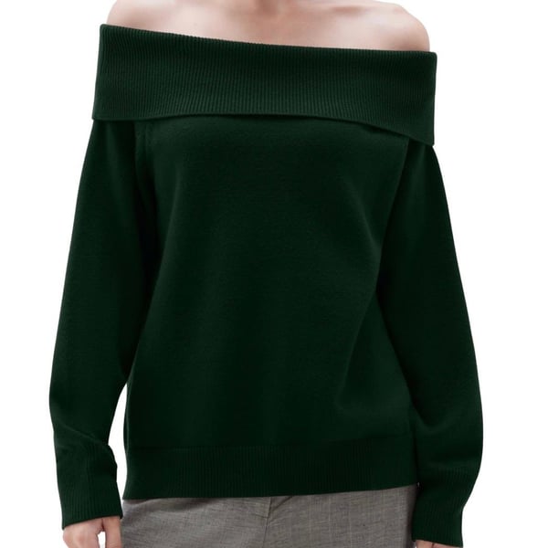 SUUKSESS Women’s Cashmere Off Shoulder Sweater Oversized Ribbed Green XS
