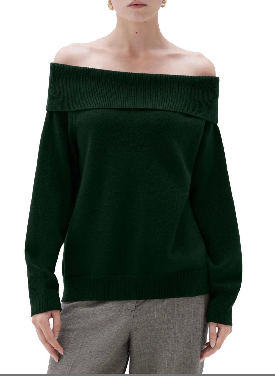 SUUKSESS Women’s Cashmere Off Shoulder Sweater Oversized Ribbed Green XS
3