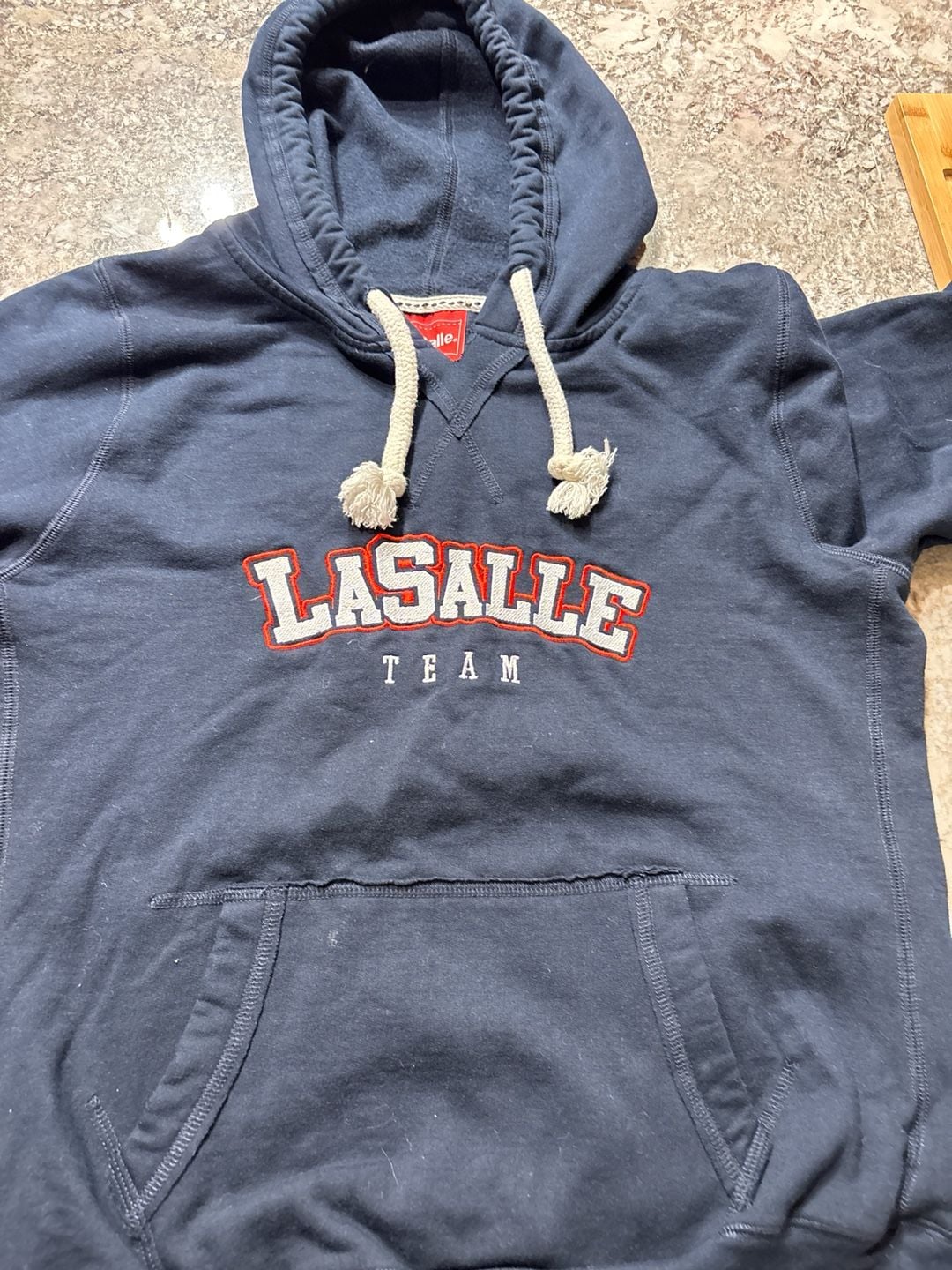 Vintage La Salle Team Navy Blue Embroidered Pullover Hoodie Size M 2