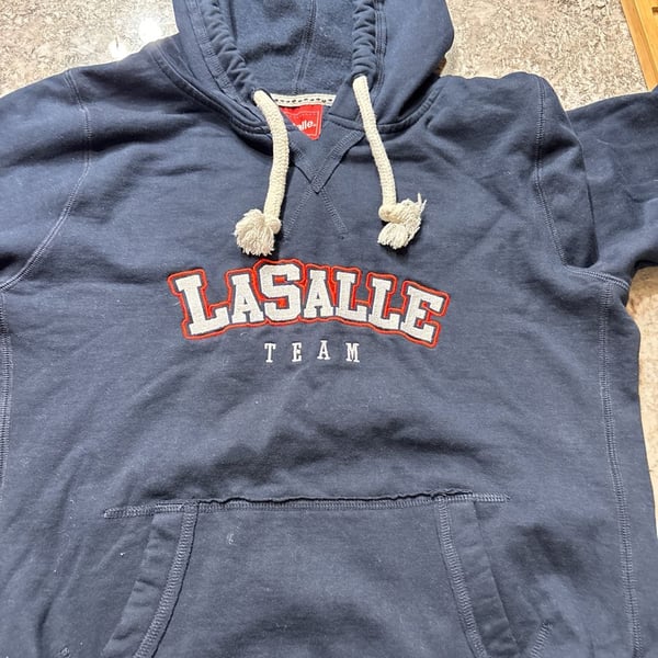 Vintage La Salle Team Navy Blue Embroidered Pullover Hoodie Size M