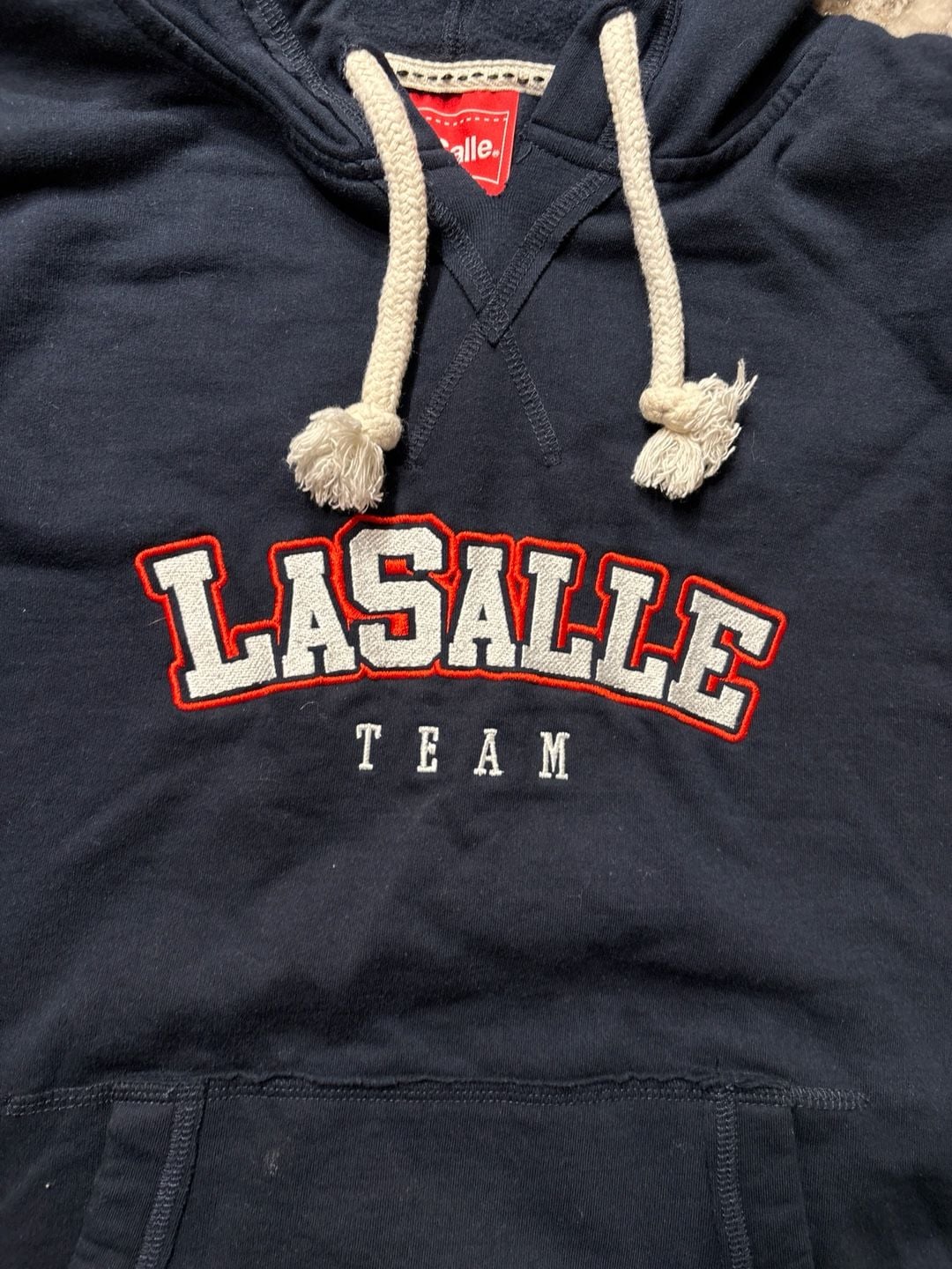 Vintage La Salle Team Navy Blue Embroidered Pullover Hoodie Size M 3