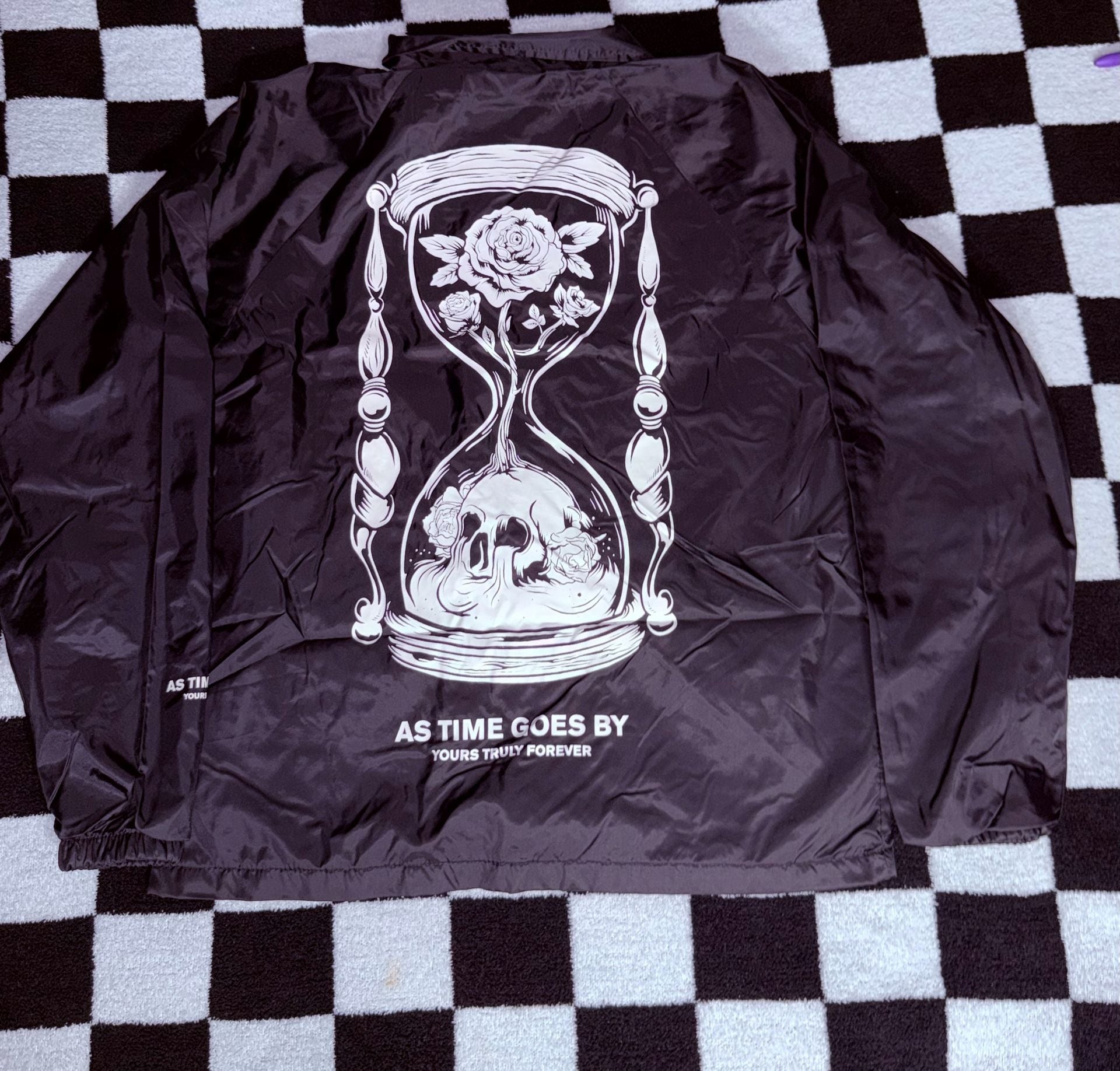 Yours Truly Forever As Time Goes By Hourglass Skull Coach Jacket 3