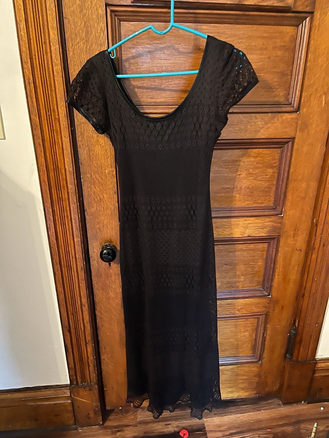 Vintage Superstition New York Black Pointelle Lace Maxi Dress Size 8 2