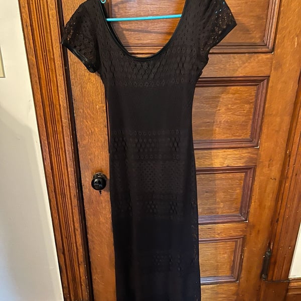 Vintage Superstition New York Black Pointelle Lace Maxi Dress Size 8