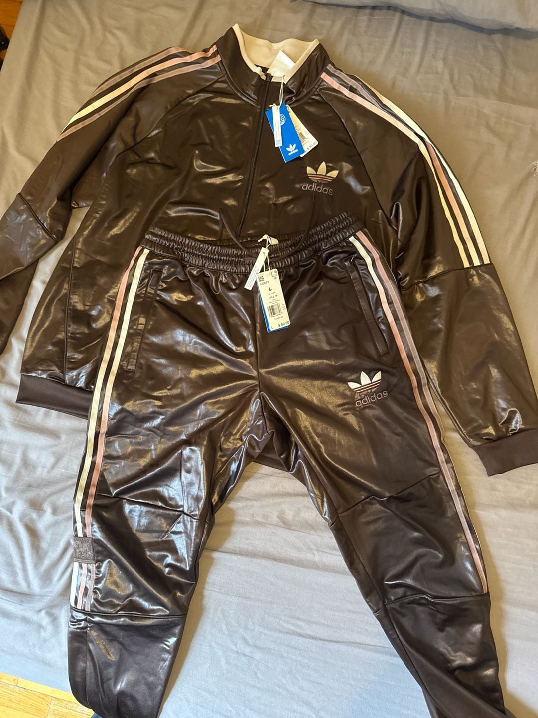 Adidas Originals Chile 20 Wet Look Tracksuit Set - Dark Brown 4