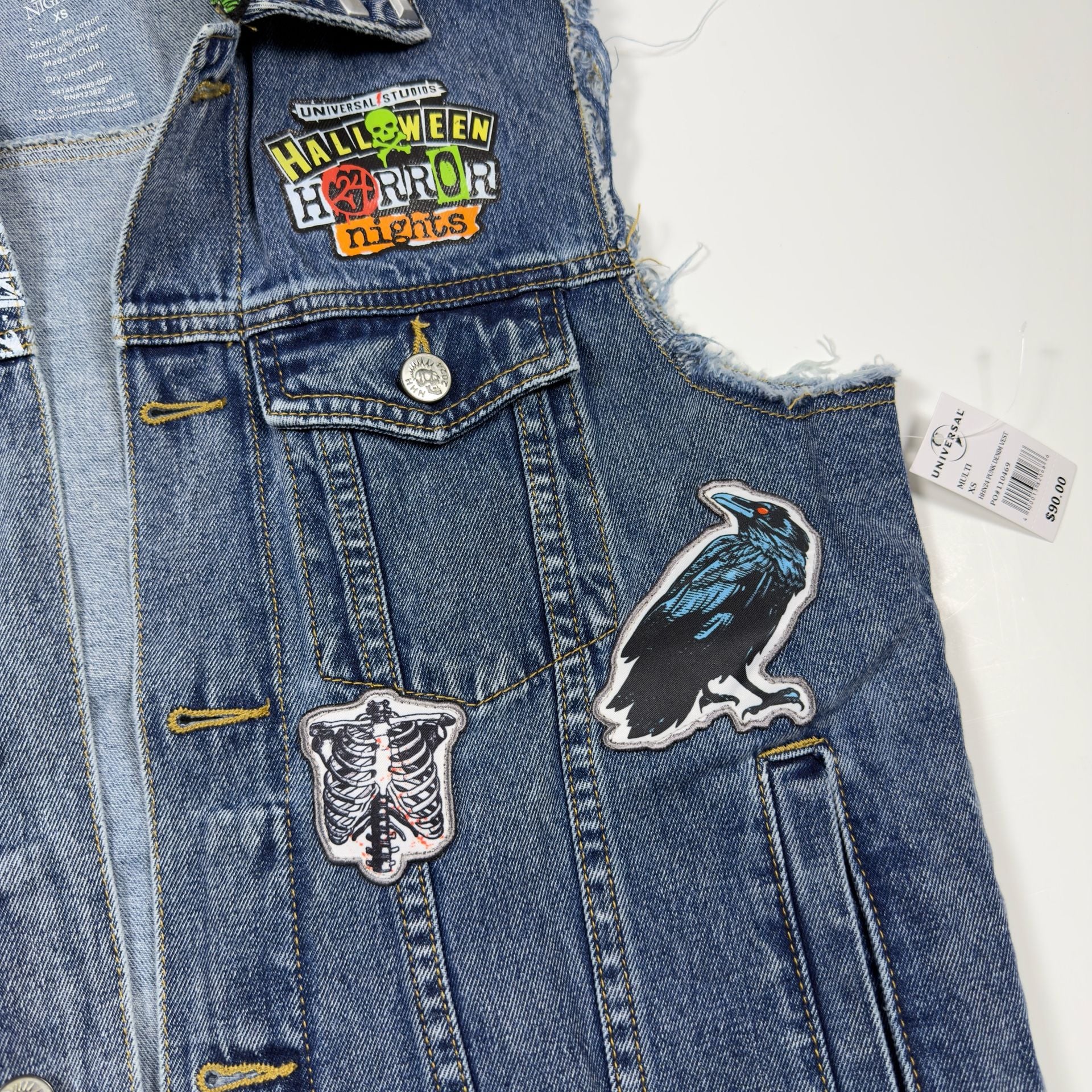 XS Punk Denim Vest Halloween Horror Nights Universal Studios Men/Women 7