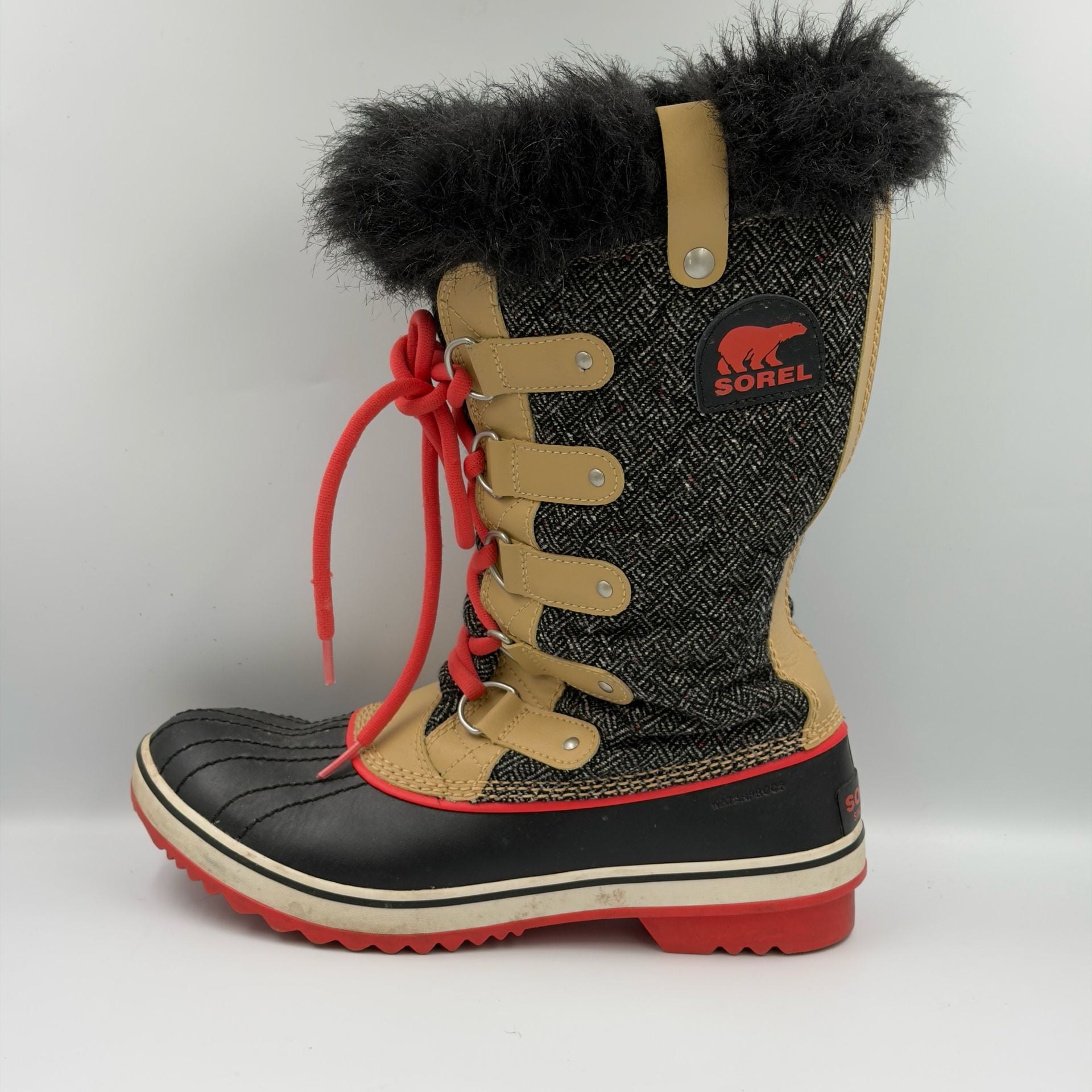 Sorel Women's Tofino Herringbone Waterproof Winter Boots Black Red NL2012-373 2