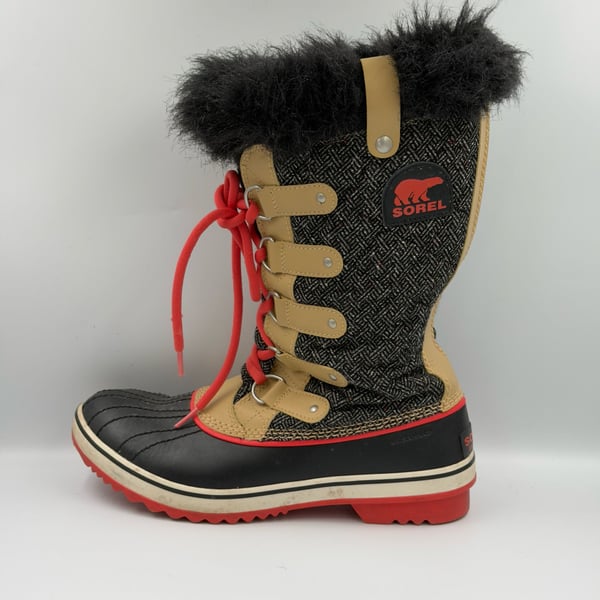 Sorel Women's Tofino Herringbone Waterproof Winter Boots Black Red NL2012-373
