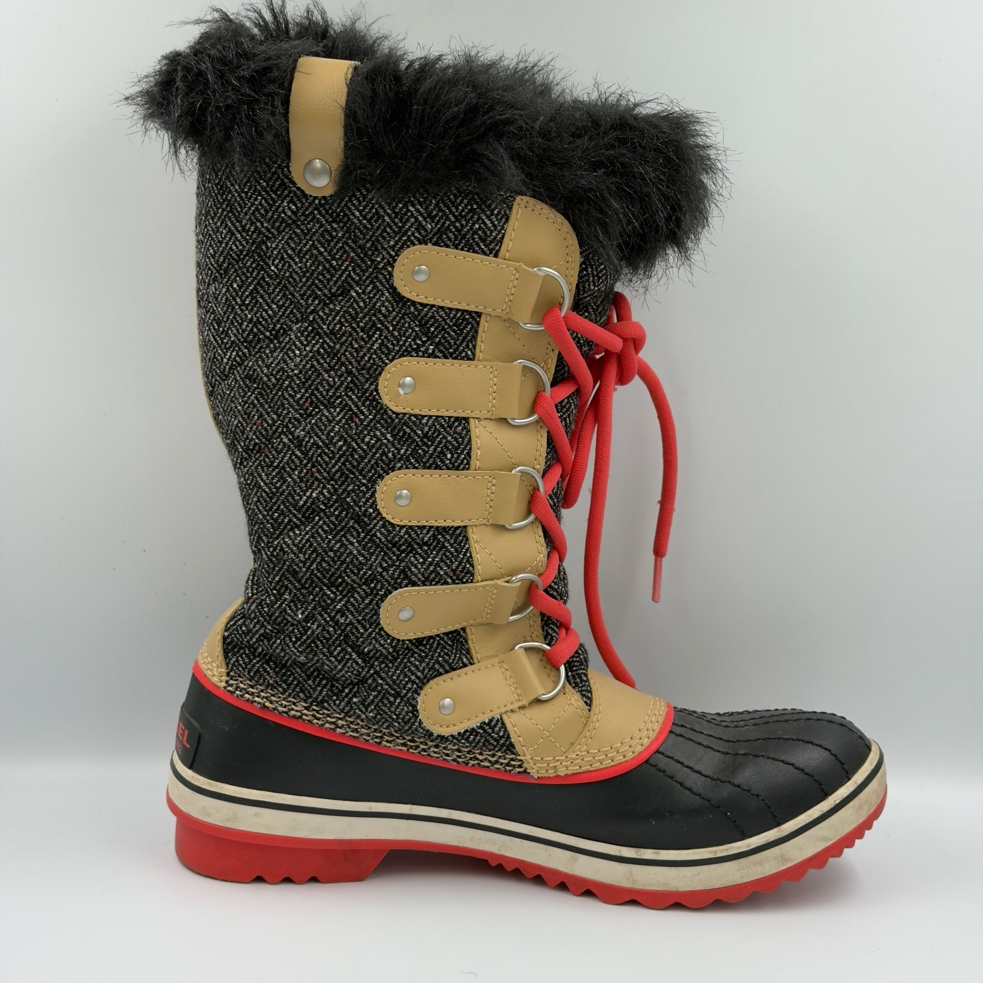 Sorel Women's Tofino Herringbone Waterproof Winter Boots Black Red NL2012-373 4