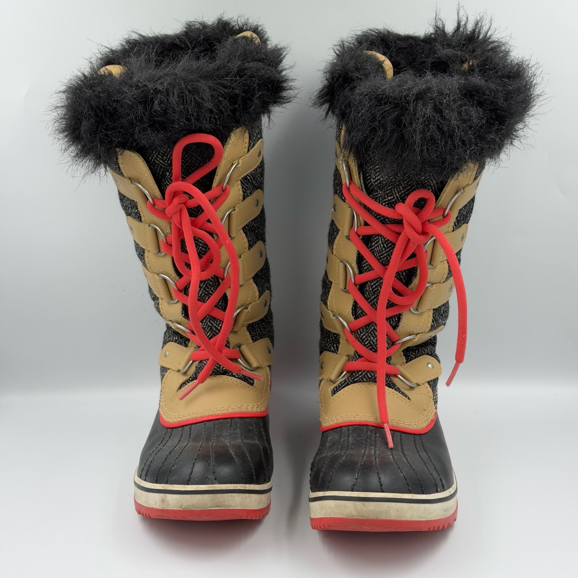 Sorel Women's Tofino Herringbone Waterproof Winter Boots Black Red NL2012-373 5
