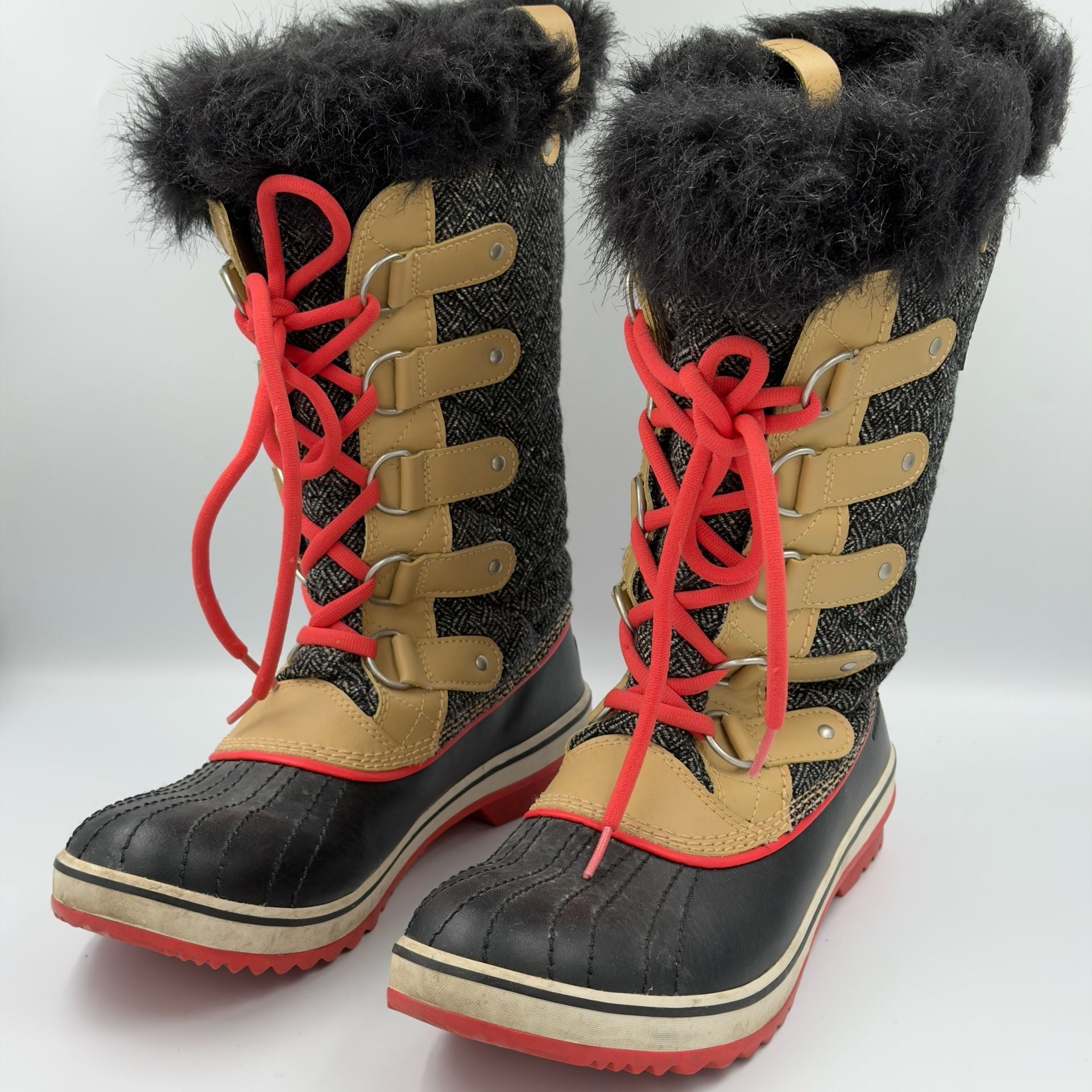 Sorel Women's Tofino Herringbone Waterproof Winter Boots Black Red NL2012-373 6