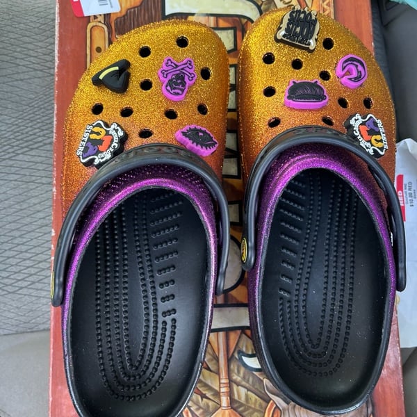 Disney Parks Hocus Pocus Halloween Glitter Crocs with Jibbitz Women's 9 / Men's 7