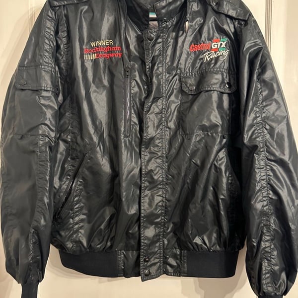 Vintage 80s Castrol GTX Racing Rockingham Dragway Winner Bomber Jacket XL